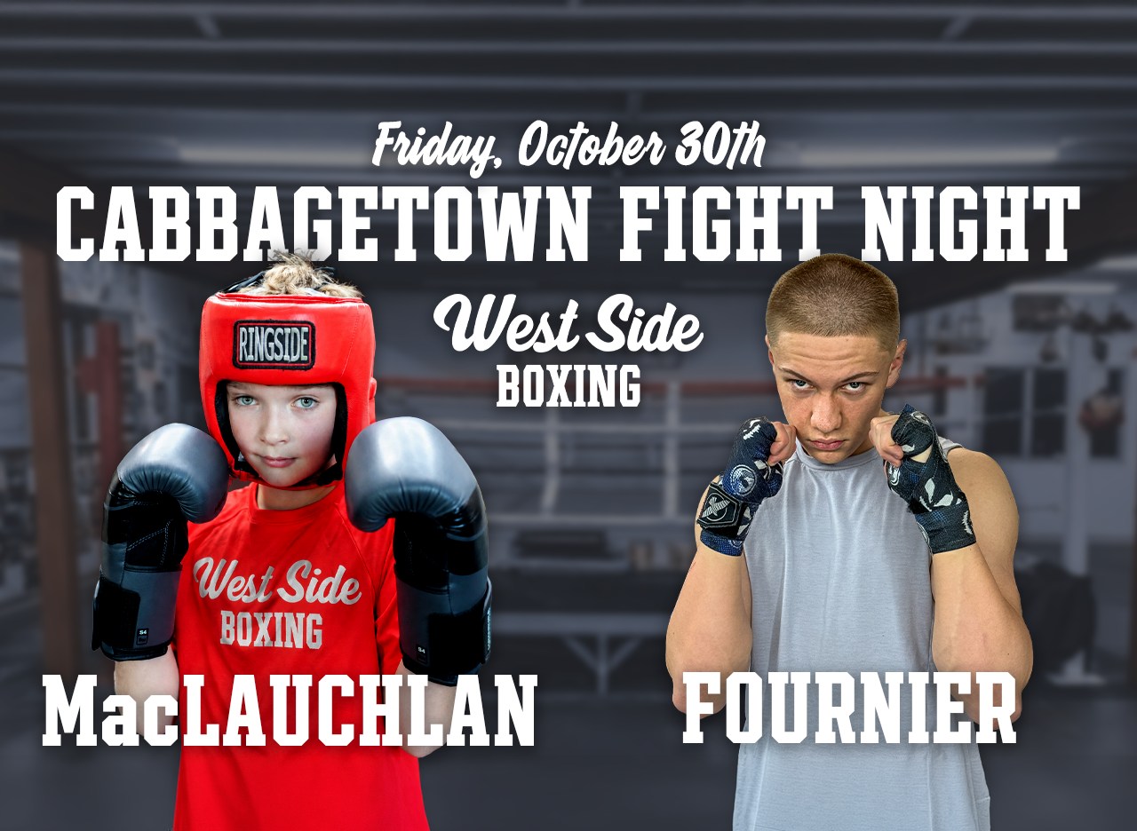 These two boxers will be competing in the legendary Cabbagetown Boxing Club in Toronto next Friday, October 30th. Young Jack (0-0) will be the first fight at 8 PM and Beau Fournier (2-0) will be the 8th fight on the card. West Side will be rolling deep with about 30 confirmed supporters. West Side tees available. 

Tickets are available at the club all day for $20. Doors open at 7 PM. 

2 Lancaster Ave, Toronto 
(Parliament & Winchester)